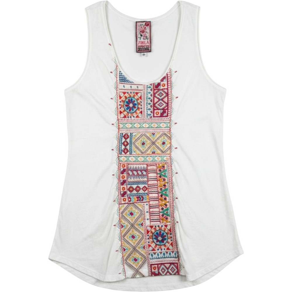 JWLA Johnny Was Tank Womens M White Embroidered Boho Geometric Summer Festival
